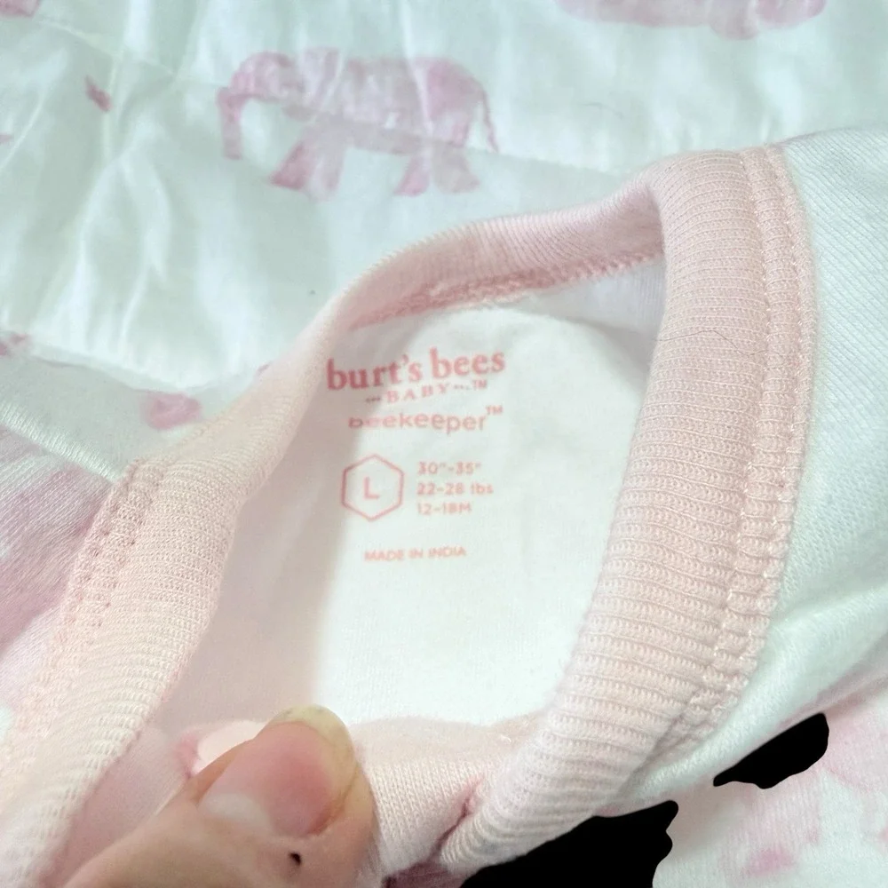 Burt's Bees Baby Beekeeper Wearable Blanket  L White‎ W/ Pink Elephant NWOT
